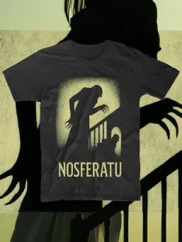 Футболка МЕДУШ с принтом "Носферату", тень на лестнице, мужская, хлопок / МЕДУШ