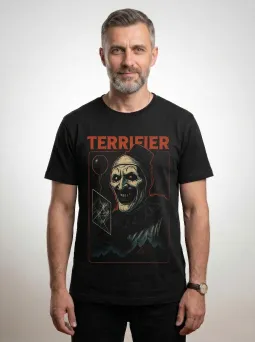 Футболка МЕДУШ с принтом "Ужасающий" Terrifier, постер с шаром, хоррор, мужская, хлопок / МЕДУШ