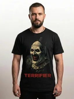 Футболка МЕДУШ с принтом "Ужасающий" Terrifier, лицо Арта, хоррор, мужская, хлопок / МЕДУШ