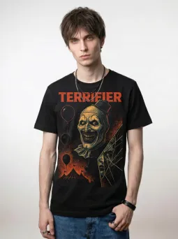 Футболка МЕДУШ с принтом "Ужасающий" Terrifier, цирк с шарами, хоррор, мужская, хлопок / МЕДУШ